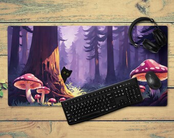 Dark Cottagecore & Witchy Desk Mat, Mushroom Forest, Extended Mousepad, Aesthetic Night Scenery, Gaming Mousepad, Fantasy Mouse Pad