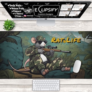 Rat Life Mouse Pad, Rat Life Desk Mat, Rat Sniper, Video Game Camper Mouse Pad, Gaming Mouse Pad, Gaming Desk Mat, Funny, Meme