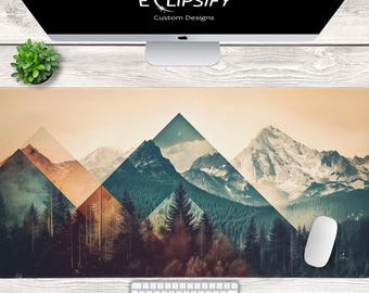 Minimalist Mountains Mouse Pad, Landscape, Clouds Desk Mat, Low Saturation, Mountain Art, Gaming Playmat, Gaming Desk Mat