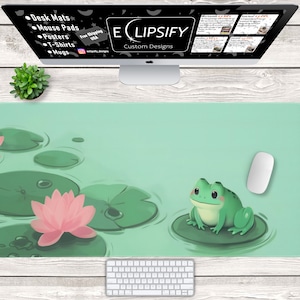 Cute Frog Desk Mat, Frog Mouse Pad, Kawaii Gaming Mouse Pad, Cute Frog Deskpad, Lily Pad Mat, Cute Desk Accessories, Kawaii Desk Decor