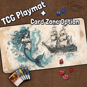 Tapete de juego TCG de sirena y barco pirata, barco pirata, tapete de juego MTG pirata con zonas, tapete de juego de cómic, regalos para jugadores, juego de mesa