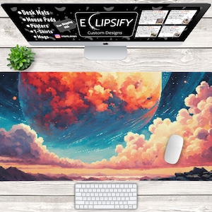 Pixel Art Space Desk Mat, Pixel Art Mouse Pad, Space Mouse Pad, Cloud Desk Mat, Pastel Desk Mat, Gaming Mouse Pad, Gaming Desk Mat