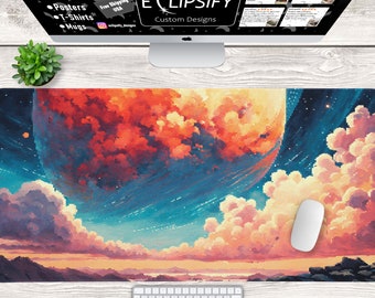 Pixel Art Space Desk Mat, Pixel Art Mouse Pad, Space Mouse Pad, Cloud Desk Mat, Pastel Desk Mat, Gaming Mouse Pad, Gaming Desk Mat