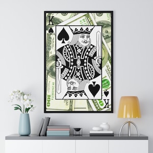 Affiche impression carte roi de pique, cartes de poker, blackjack, argent fond, impression d'art argent, impression d'art mural minimaliste, cartes à jouer