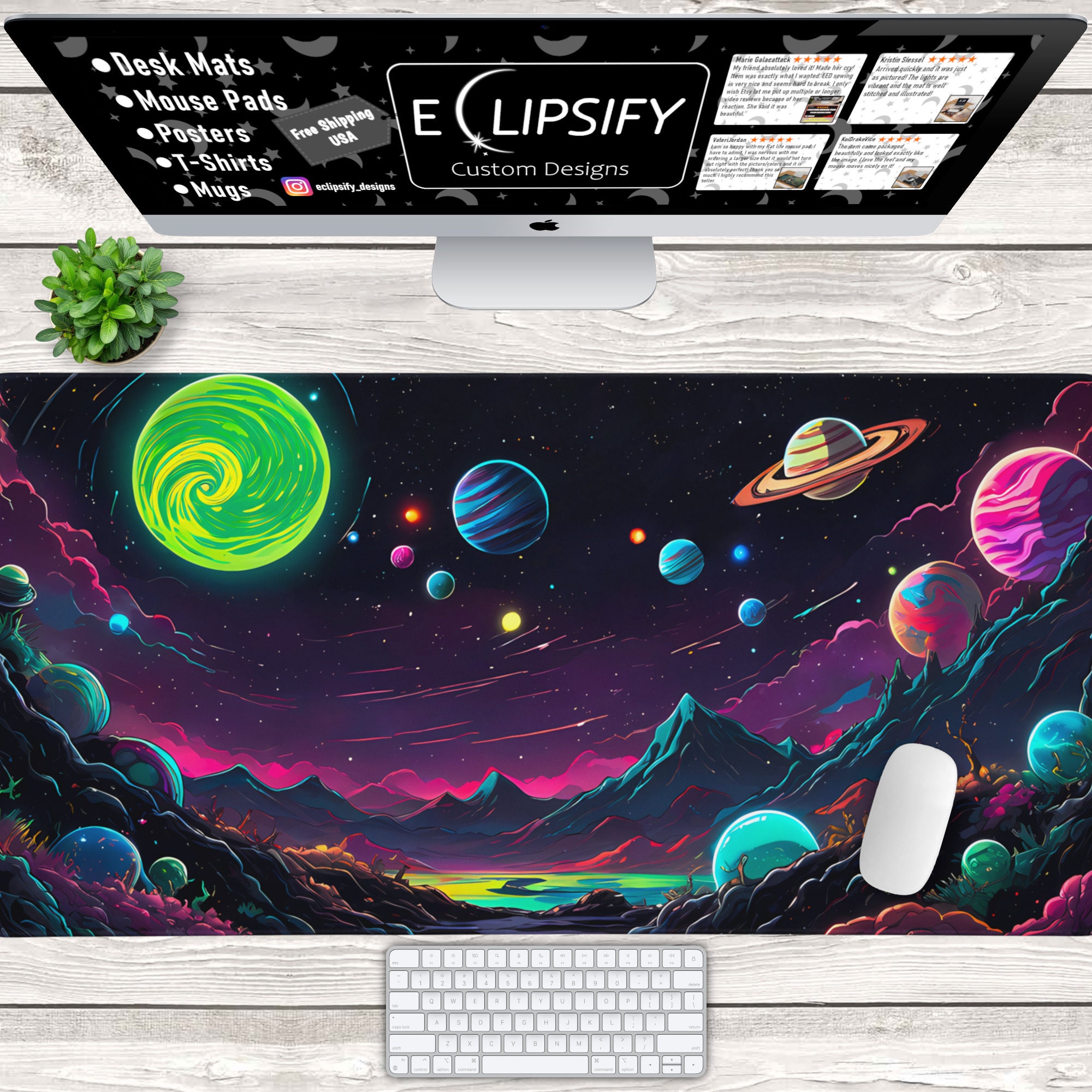 Space Planets Mouse Pad, Space Desk Mat, Galaxy Mouse Pad, Colorful ...