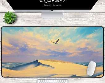 Bird Flying Over Ocean Mouse pad, Art Desk Mat, Sunset Desk Mat, Gaming Playmat, Gaming Mouse Pad, Gaming Desk Mat