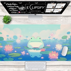 Cute Kawaii Frog Desk Mat, Frog Mouse Pad, Kawaii Gaming Mouse Pad, Frog Deskpad, Lily Pad Mat Cute Desk Accessories, Kawaii Desk Decor