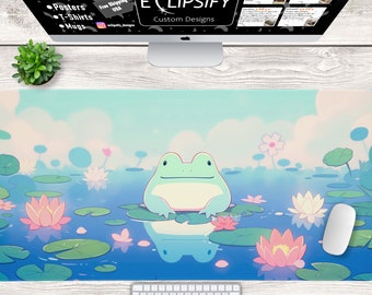 Bonita alfombrilla de escritorio con forma de rana kawaii, alfombrilla de ratón con forma de rana, alfombrilla de ratón para juegos kawaii, alfombrilla de escritorio con forma de rana, alfombrilla de nenúfar, bonitos accesorios de escritorio, decoración de escritorio kawaii