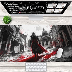 Assassin Hooded, Assassins, Red Ink, Video Game, Assassin Art, Gamer Gift, Custom Mousepad, Gaming Mouse Pad, Gamer Desk Mat, Assassin