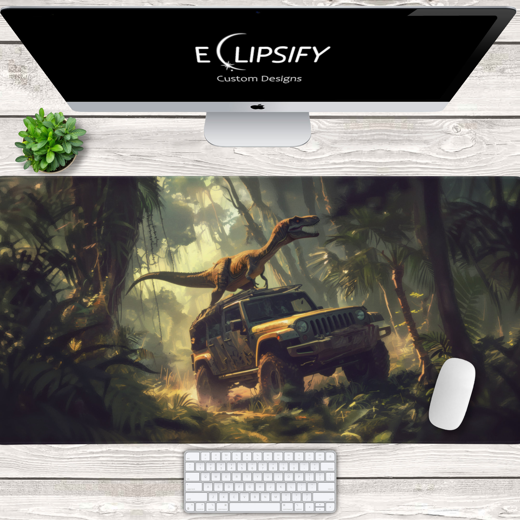 Jurassic Dinosaur Mouse Pad, Dinosaur Desk Mat, Jurassic Desk Mat, T Rex, Raptor, TCG Play Mat, MTG Mat, Gaming Mouse Pad, Desk Pad, Fantasy