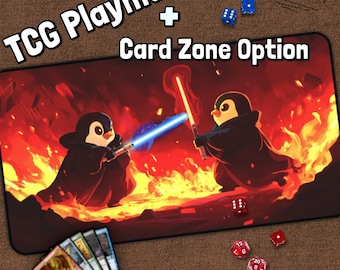 Penguin Wars TCG Playmat, MTG Playmat, Cute Penguin Desk Mat, Star, Saber Swords, Gaming Mouse Pad, Desk Accessories, Board Game
