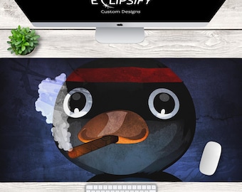 Penguin Funny Mouse Pad, Meme Desk Mat, Funny Mousepad, Blue Mouse Pad, Gaming Mouse Pad, Gaming Desk Mat, Funny, Meme