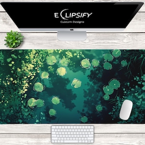 Lily Pad Desk Mat, Green Mouse Pad, Cute Pond Mouse Pad, Green Deskpad, Lily Pad Mat, Cute Desk Accessories, Kawaii Desk Decor