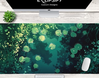 Lily Pad Desk Mat, Green Mouse Pad, Cute Pond Mouse Pad, Green Deskpad, Lily Pad Mat, Cute Desk Accessories, Kawaii Desk Decor