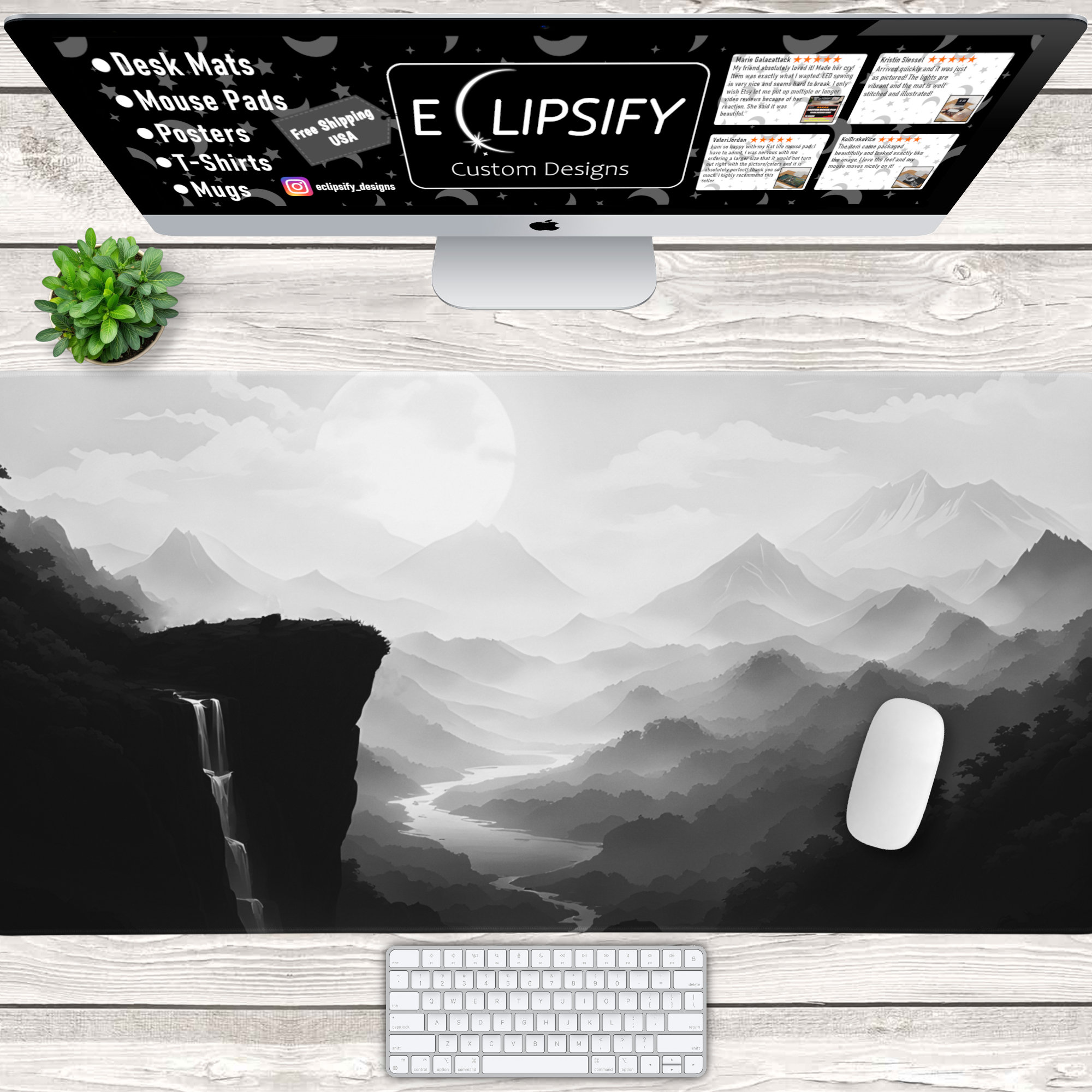 むーページ Minimalist Mountain Desk Mat Japanese Landscape, Minimalist Mouse