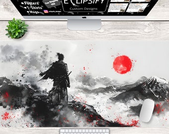Japanische Minimalistische Samurai Schreibtischmatte, Japanische Schreibtischmatte, MousePad, Anime Mauspad, Minimalistische Mauspad Gaming Mauspad, Gamer Geschenk