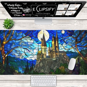 Wizard Mouse Pad, Wizard Desk Mat, Wizard School, Wizard Castle, Stained Glass, Magical School, Mythical, TCG Play Mat, Gaming Mouse Pad