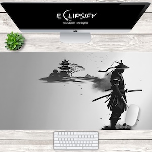 Ninja Desk Mat, Ninja Mouse Pad, Black Mousepad, White Desk Mat, Ninja, Japan, Black and White, Gamer Mouse Pad, Gamer Desk Mat, Ronin