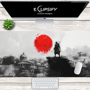 Assassin, Assassins, Red Ink, Video Game, Assassin Art, Gamer Gift, Custom Mousepad, Gaming Mouse Pad, Gamer Desk Mat, Assassin Hooded