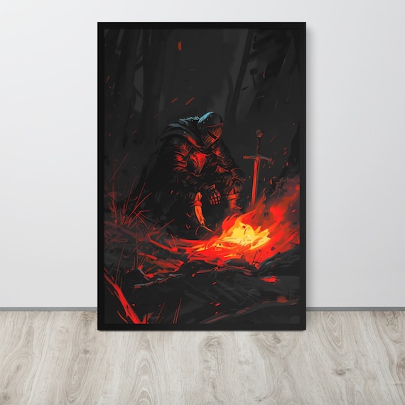 Souls Bonfire Gaming Poster Wall Art, Dark Poster, Gaming Poster, Gaming Print, Retro, Quote, Video Game, Minimalist, Sword