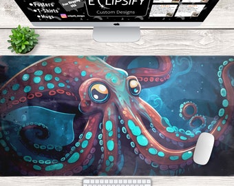 Octopus Mousepad, Octopus Desk Mat, Cute Mousepad, Aesthetic Desk Mat, Kawaii Deskmat, Gaming Mouse Pad, Gaming Desk Mat