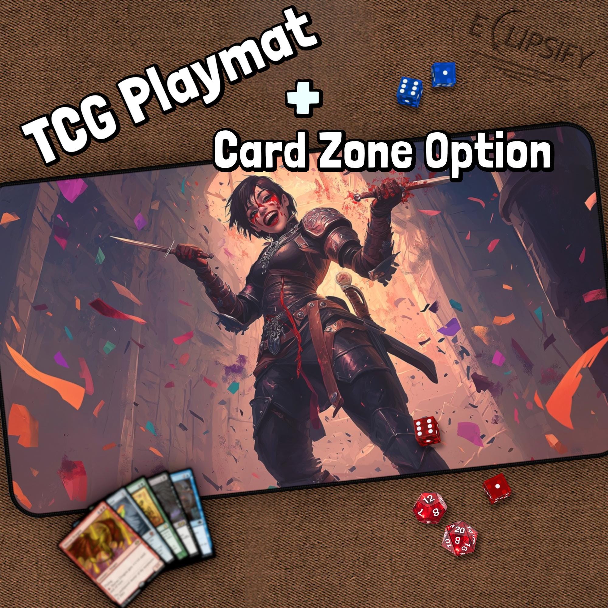 Girl TCG Playmat, Massacre, Dagger Girl MTG Play Mat With Zones, Fantasy Playmat, Gifts for Gamers, Board Game