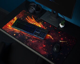 Large Desk Mat Phoenix Gaming Mouse Pad 40x90cm - Large Non-Slip Rubber Desk Mat With Flaming Bird Design Gaming Accessories - View #3