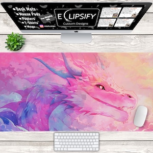 Anime Pink Dragon Schreibtischmatte, Pink, süß, Anime Maus Pad, Drache Schreibtischmatte, Kawaii Mauspad, Gaming Mauspad, Gaming Schreibtischmatte