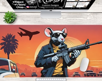 Rat Grand Theft Mouse Pad, Rat Grand Theft Desk Mat, Video Game, Gamer Gift, Gaming Mouse Pad, Gaming Desk Mat, Funny, Meme, Retro