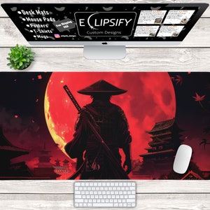 Japanese Landscape Samurai Desk Mat, Japanese Desk Mat, MousePad, Anime Mouse Pad, Minimalist Mouse Pad Gaming Mouse Pad, Gamer Gift