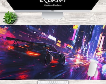 Car Mouse Pad, Car Desk Mat, Cyberpunk Large Mousepad, Sports Car, Racing, Custom Desk Pad, Colorful, Extended Laptop Pad, Gaming Mousepad