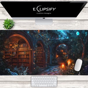 Enchanted Mystic Library Desk Mat, Witchy Mousepad XL, Dark Academia Desk Pad, Aesthetic Mouse Pad,