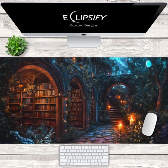Enchanted Mystic Library Desk Mat, Witchy Mousepad XL, Dark Academia Desk Pad, Aesthetic Mouse Pad,