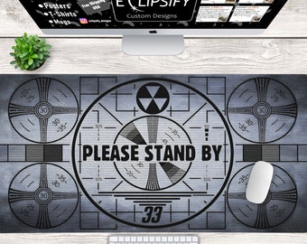 Nuclear Fall Out Mouse Pad, Nuclear Fall Out Desk Mat, Please Stand By, Gaming Desk Mat, Custom Desk Mat, Post Apocalyptic, Gamer Mousepad