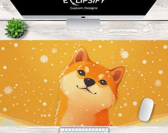 Doge Dog Mouse Pad, Cute Dog, Anime Desk Mat, Orange, Snow Flakes, Gaming Mouse Pad, Funny, Meme, Gamer Gift, Gaming Mouse Pad