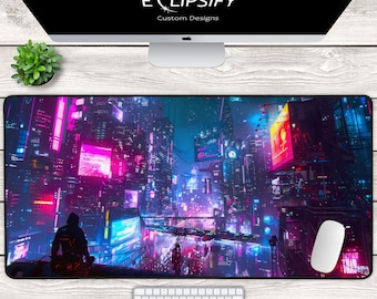 Cyberpunk Neon LED Mouse pad, Cyberpunk Desk Mat, Retro Vapor Wave, Gaming Mouse Pad, Video Game, Vibrant Aesthetic RGB