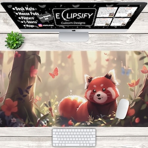 Tapis de souris panda roux, panda roux, tapis de bureau kawaii, joli tapis de bureau, tapis de souris animal, forêt, animaux mignons, tapis de souris gamer, tapis de bureau gamer