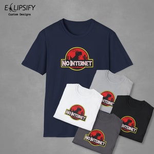 Koszulka z nadrukiem Jurassic No Internet Funny Unisex, śmieszna koszulka, koszulka do gier, gra wideo, gracz, koszulka z dinozaurem, koszulka Pixel Art