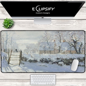 The Magpie Mouse Pad, Snow Sunset, Claude Monet Mouse Pad, Claude Monet Desk Mat, xl mousepad, Laptop Mat, Desk Pad, Desk Decor, Desktop Mat