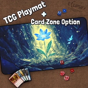 Magical Flower TCG-speelkleed, lotusbloem, bloemen, bloemenspeelkleed met zones, kaartzones, blauwe bloem, fantasiespeelkleed, cadeaus voor gamers