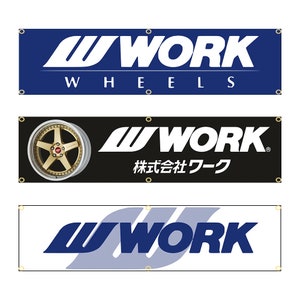 Work Wheels Jdm Garage Banner Sign Bandera Nobori Japón Azul Enorme Premium Rojo