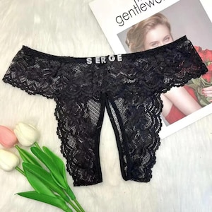 Black Lace Thong Panties, Sexy Underwear, Lingerie Thongs, Intimate Apparel, Women&#39;s Lacy Panty