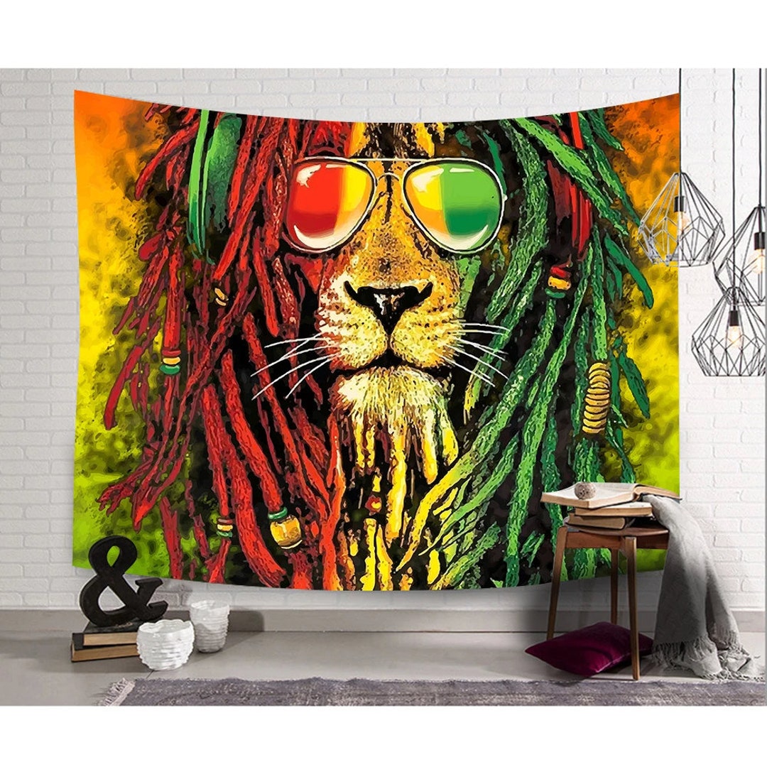 Motif Rasta Rasta Rastafarian Tapestry Lion Head Marley Bob Wall Hanging Backdrop ...