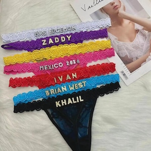 Aangepaste string slipje strass letter strings sexy aangepaste ondergoed string gepersonaliseerde bikini