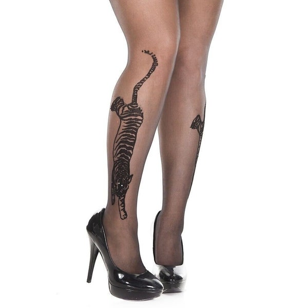 Plus Size Black Sheer tiger tattoo pantyhose Tights