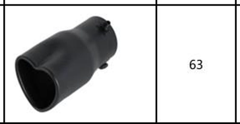 May include: Black exhaust tip with a heart-shaped outlet. The automotive part is angled and has a smooth, matte finish. The number 63 is visible in the background.