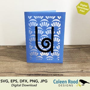 Tarjeta de felicitación, tarjeta con monograma, tarjeta con la letra U, tarjeta Art Déco, tarjeta de cumpleaños, tarjeta de papel apilado, tarjeta de linterna, linterna de papel, corte 3D, archivo SVG