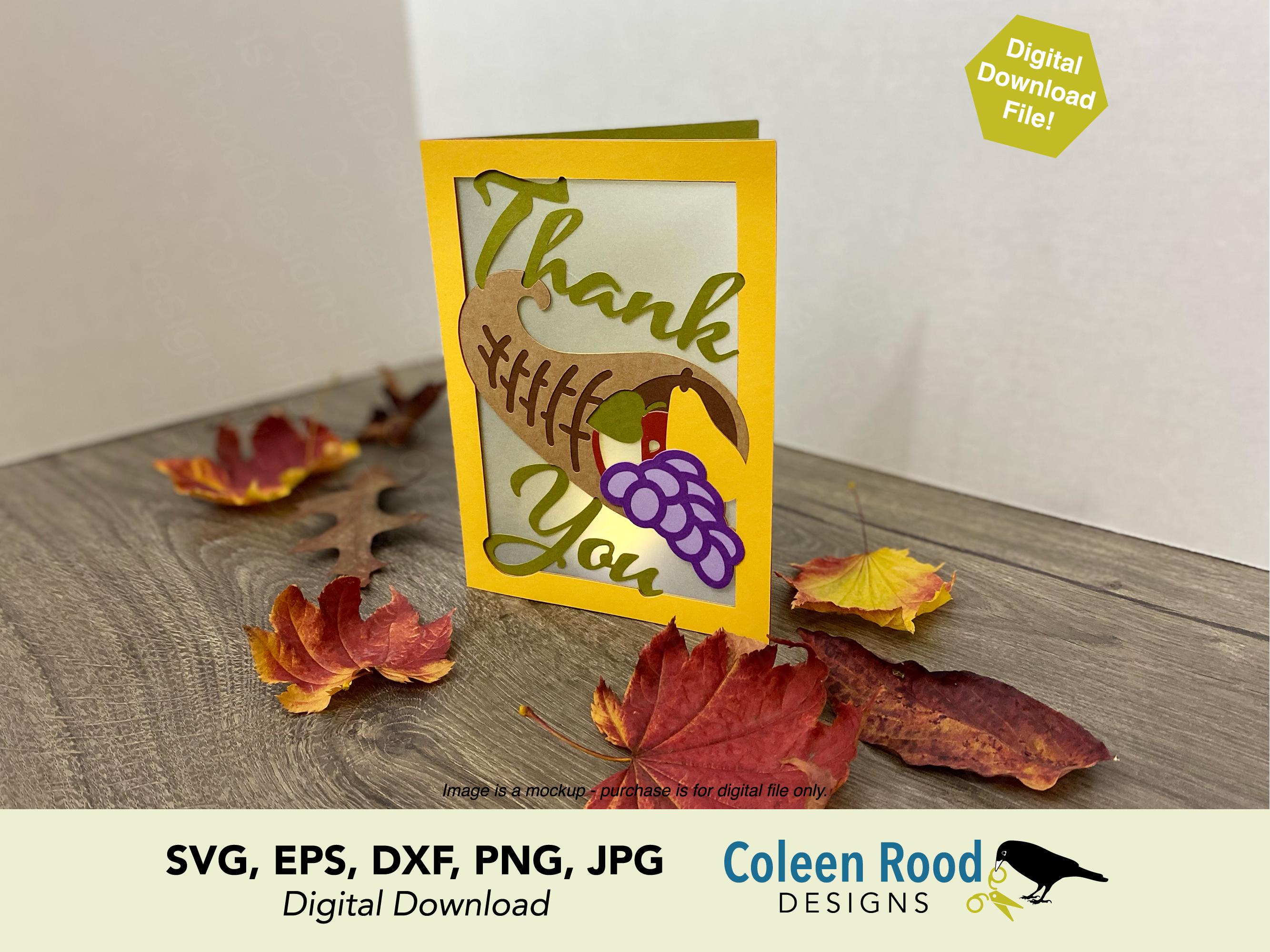 Cornucopia Thank You Card SVG, Fall Harvest Card, Autumn Thank You