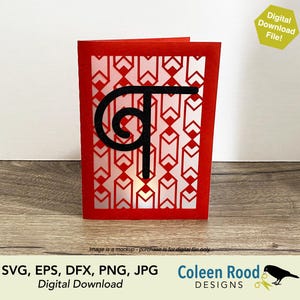 Biglietto d'auguri, biglietto monogramma, biglietto lettera T, biglietto Art Déco, biglietto di compleanno, biglietto di carta impilato, biglietto lanterna, lanterna di carta, taglio 3D, file svg
