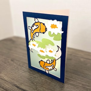 Koi Lily Blossom Lantern Card SVG, Layered Water Lily Paper Craft, 5x7 Lantern Card, Floral Gratulationskort SVG, Cricut Silhouette SVG